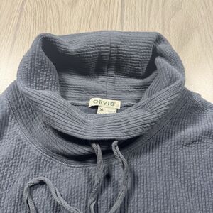 Orvis Ribbed Cowl Turtleneck Sweater Women’s XL Slate Blue Pullover Drawstring